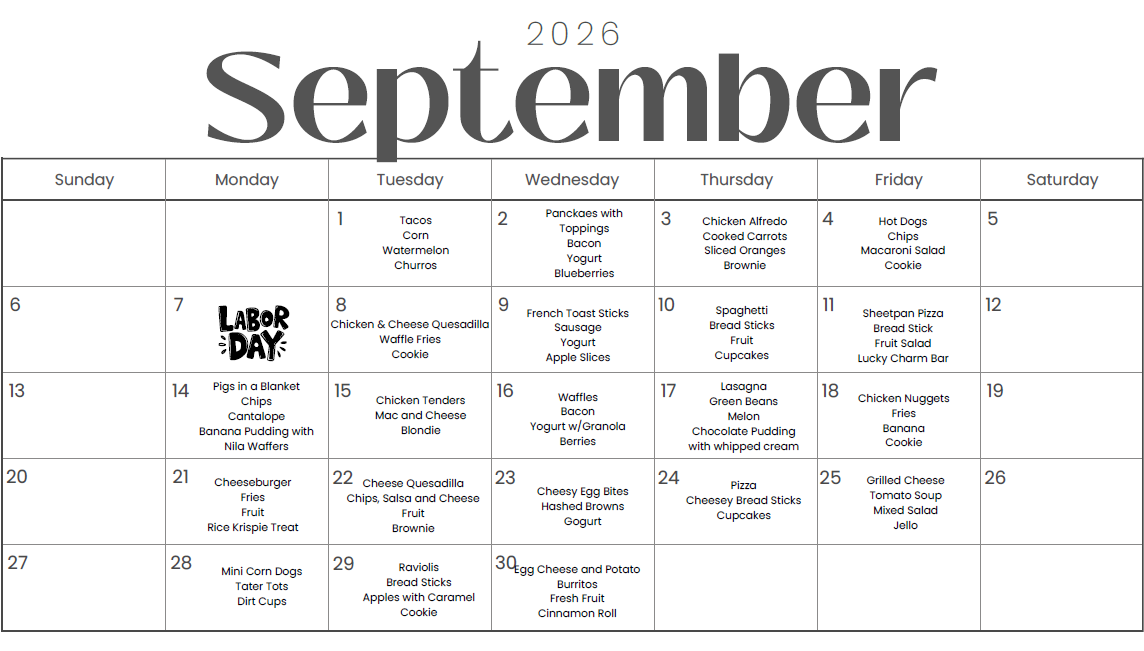 Holy Spirit Catholic School lunch menu
